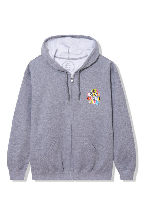 Anti Social Social Club Torn Pages Of Our Story Zip Up Hoodie Heather Grey